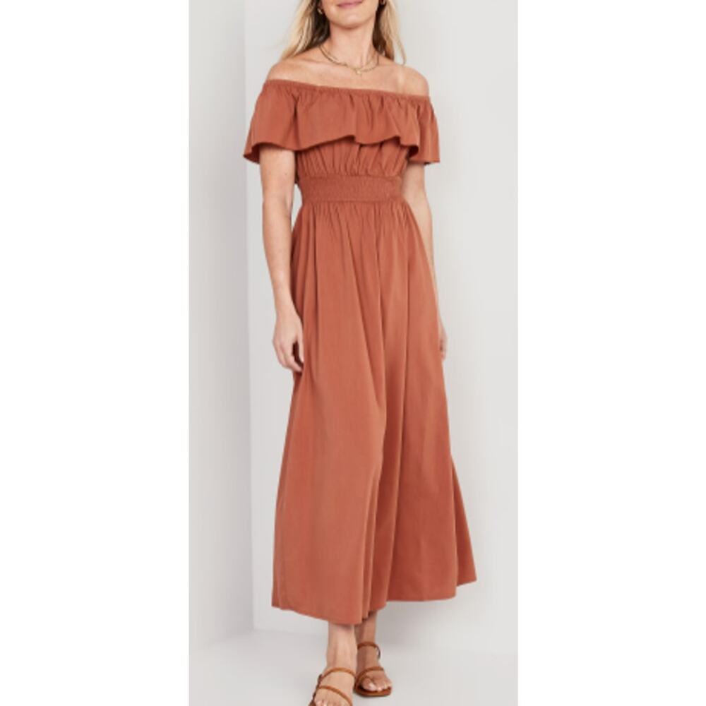 Old Navy Ruffled Off-The-Shoulder Smocked Henna Maxi Dress L Cottagecore - Picture 1 of 9